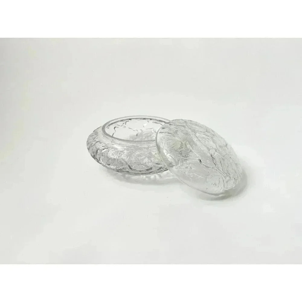 Italian Made Rose Bud Designed Glass Vanity Puff Box Jar